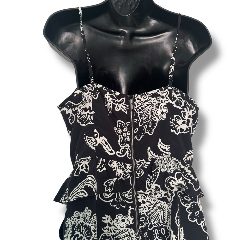 Y2K American Eagle Outfitters Sleeveless Dress Size 10 Black White Floral Ruffle - Picture 8 of 10